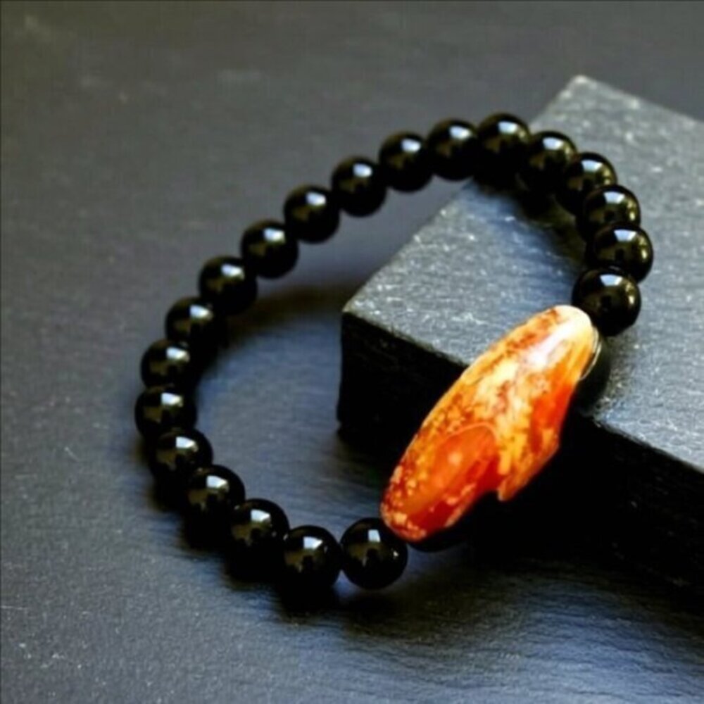 Transformation ~ Confidence ~ Powerful: Tangerine Agate + Black Stone Bracelet